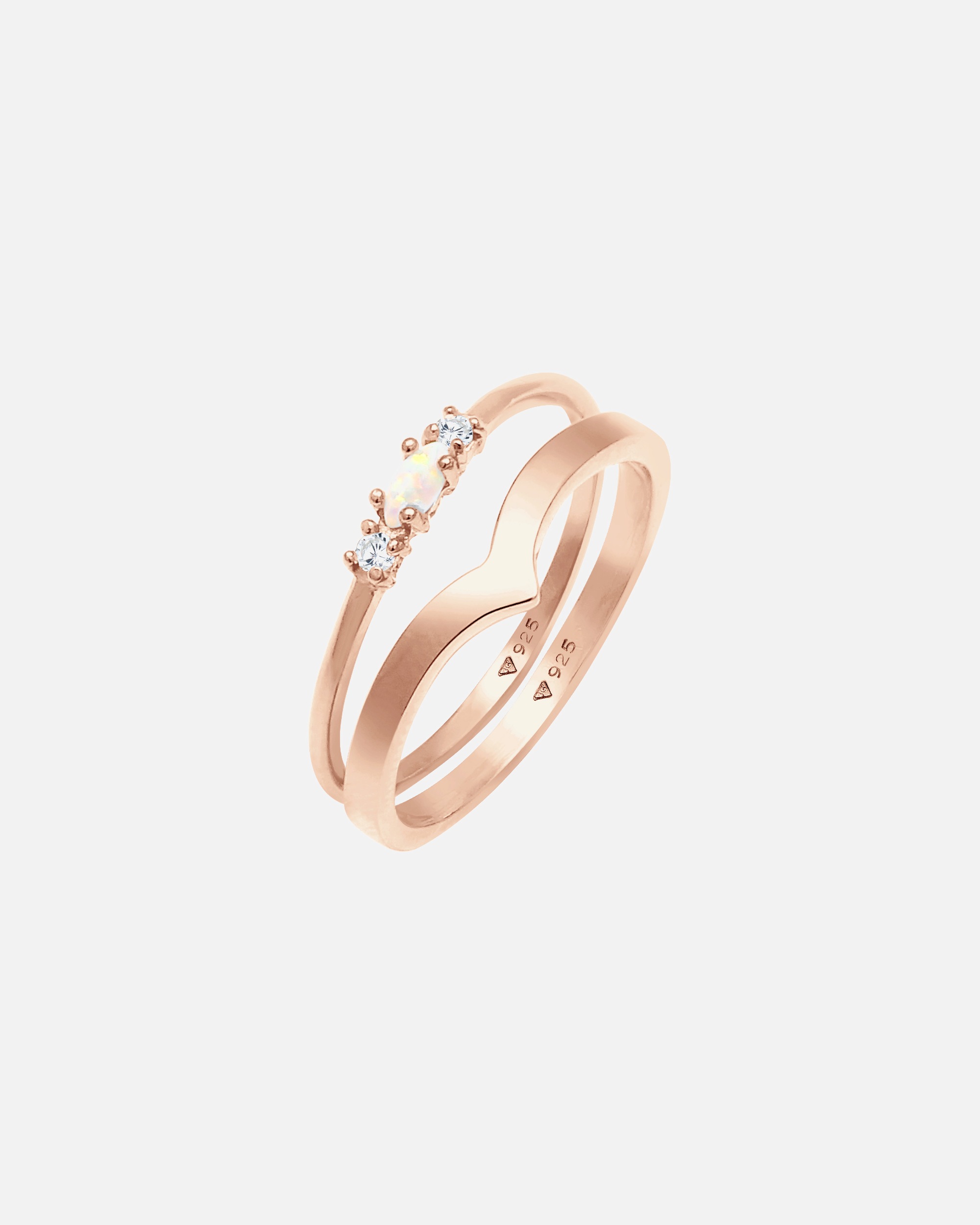 Anello di Femmina Elli Set Marquesa V-Forma di Base con Opale Sintetico e Cristalli di Zirconia in Argento Sterling 925 54