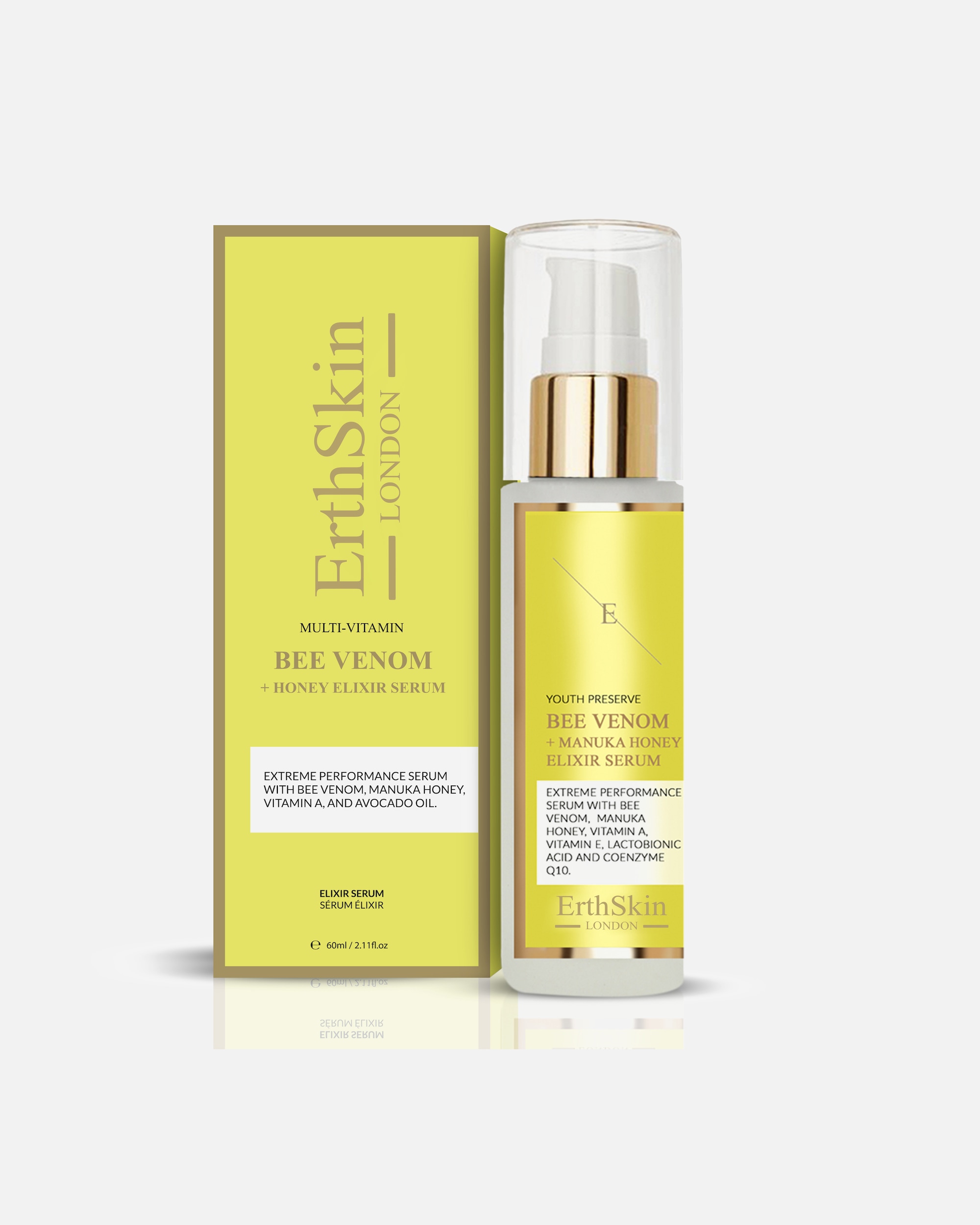 Siero Idratante di Femmina ErthSkin London Siero elisir al veleno d'api + miele di Manuka 60ml