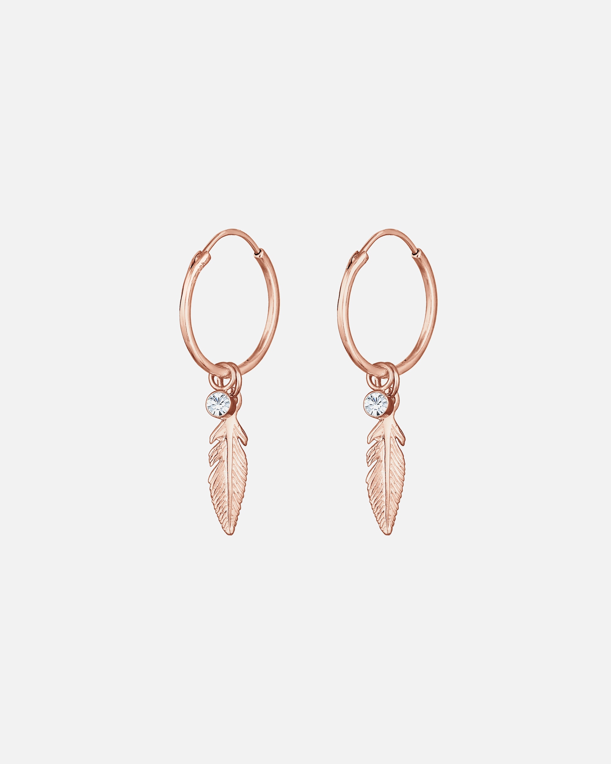 Orecchini di Femmina Elli Creoli Ciondolo Piuma Boho Festival con Cristallo in Argento Sterling 925 rosefarben