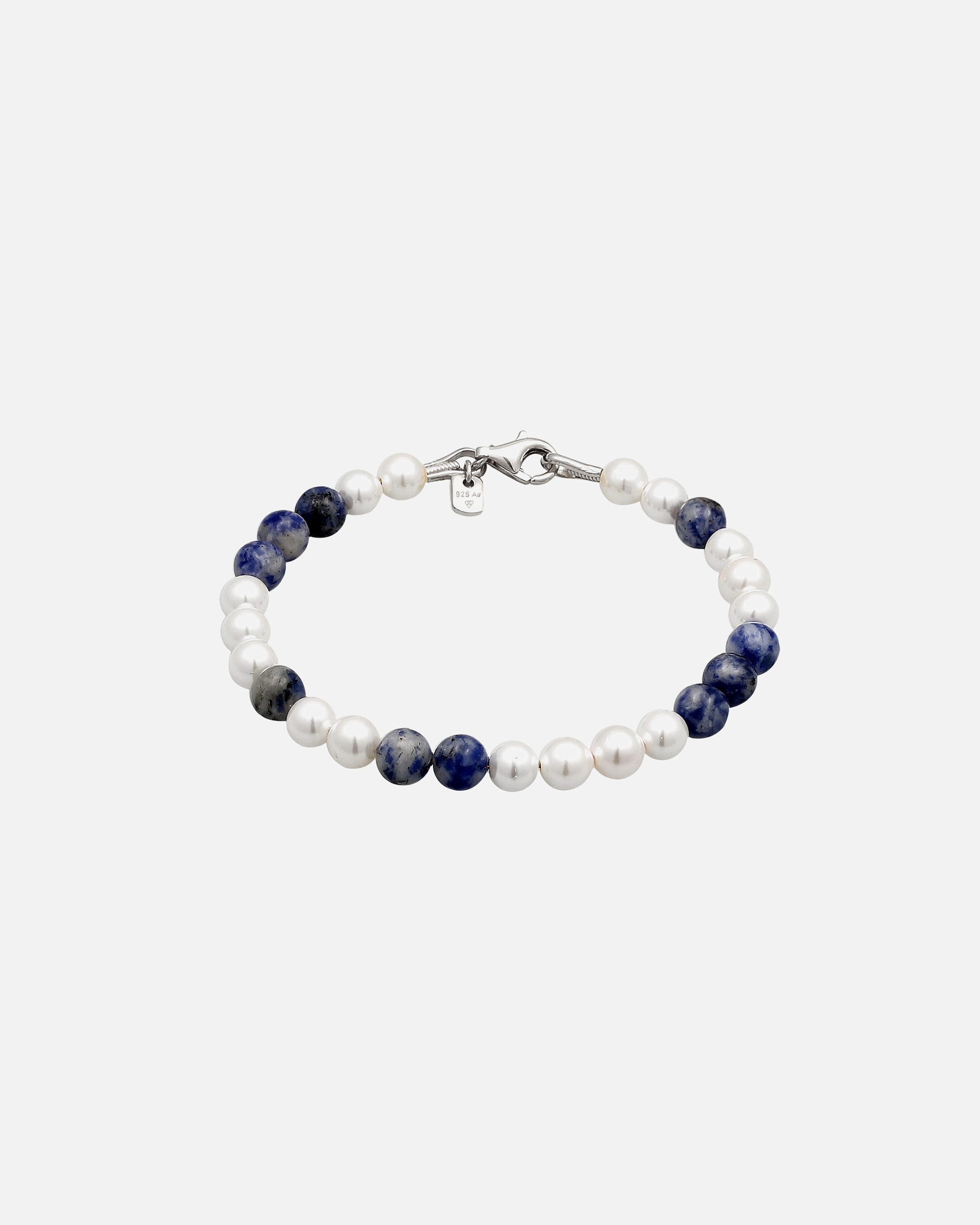 Braccialetto di Maschio KUZZOI Bracciale beads Ball Agata Blu 925 Sterling Silver Gold-plated 19