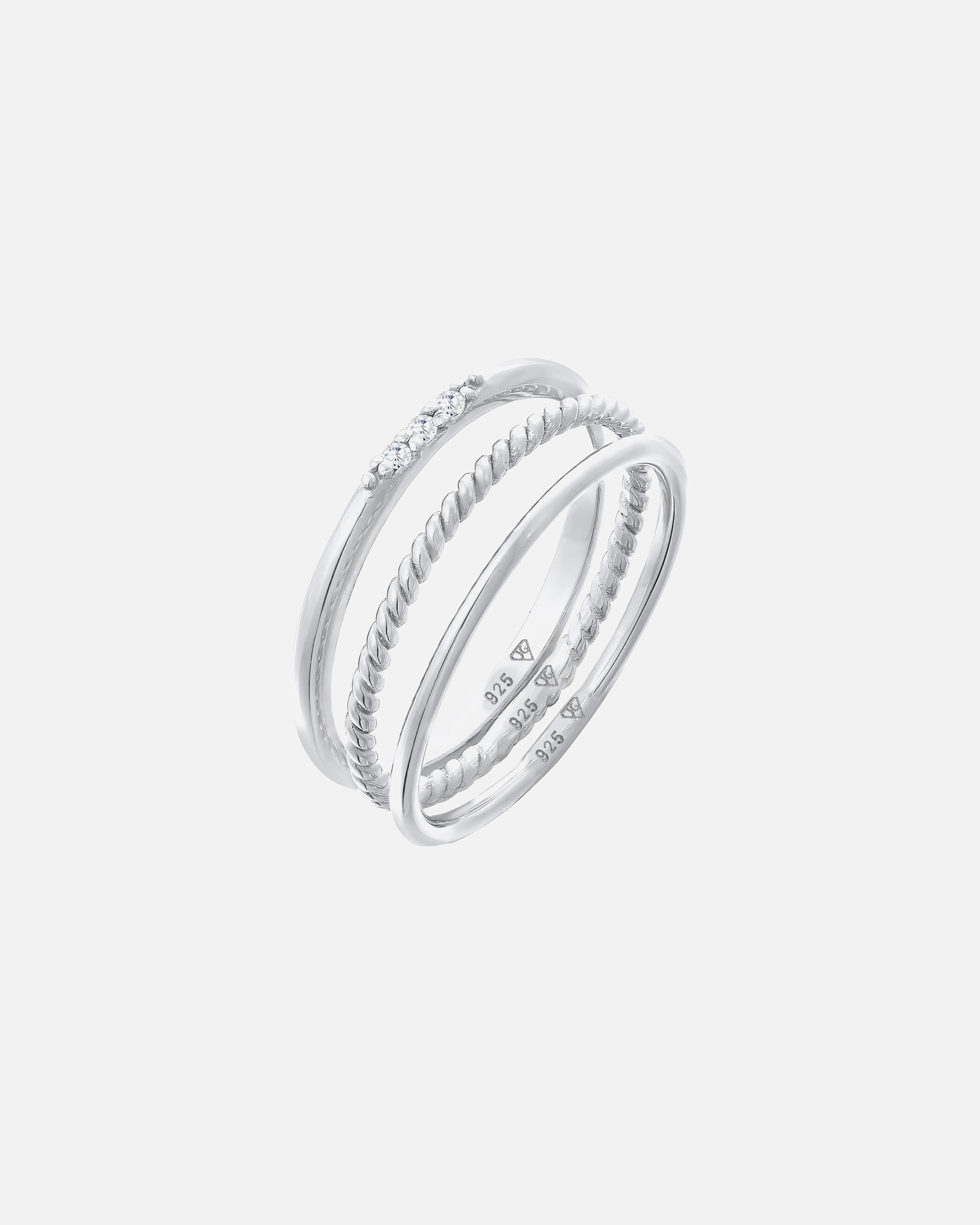 Anello di Femmina Elli Impilamento di Base Set di 3 con Cristalli di Zirconia in Argento Sterling 925 54