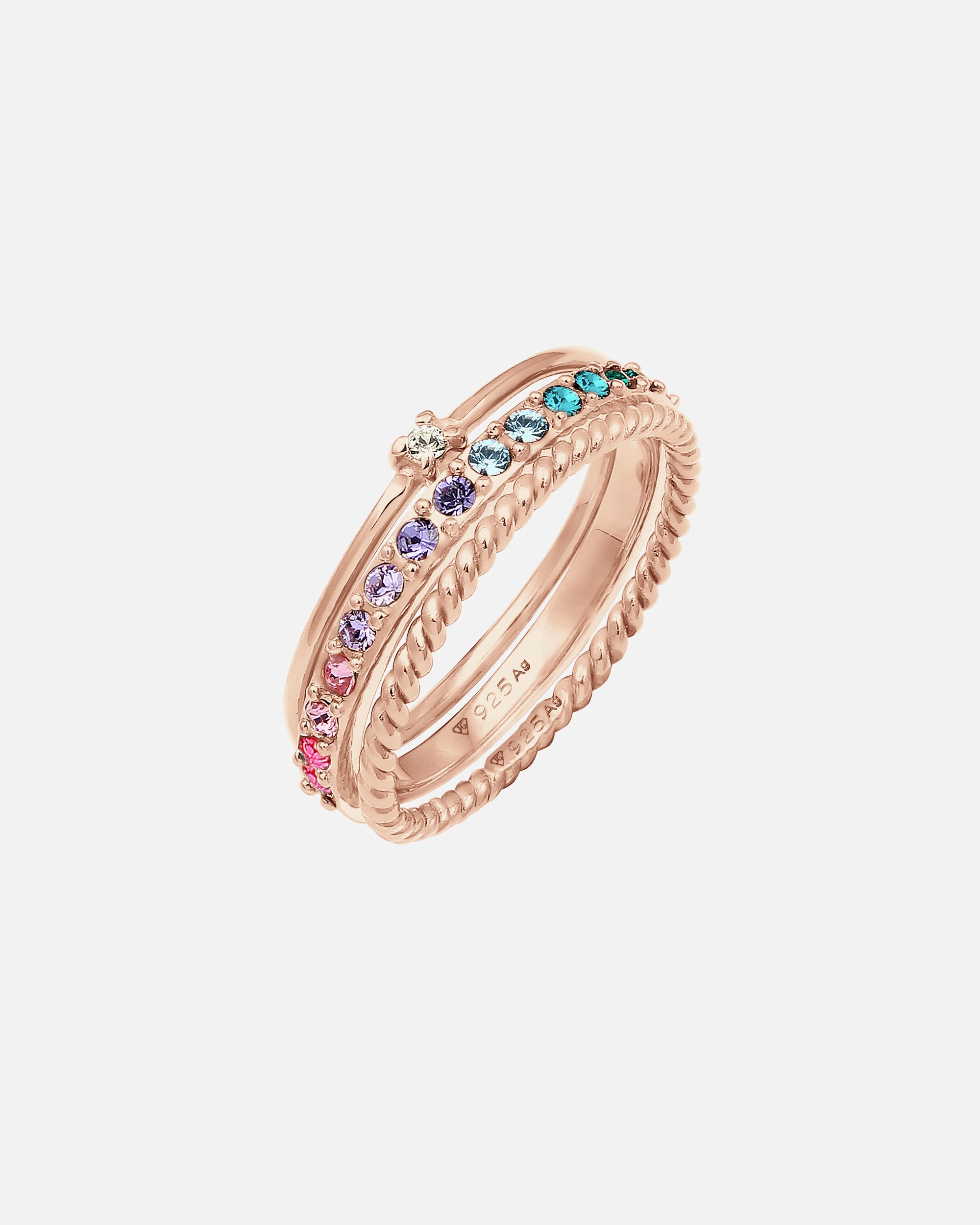 Anello di Femmina Elli Set multicolore Scintillante con cristalli multicolore in Argento Sterling 925 placcato oro 60