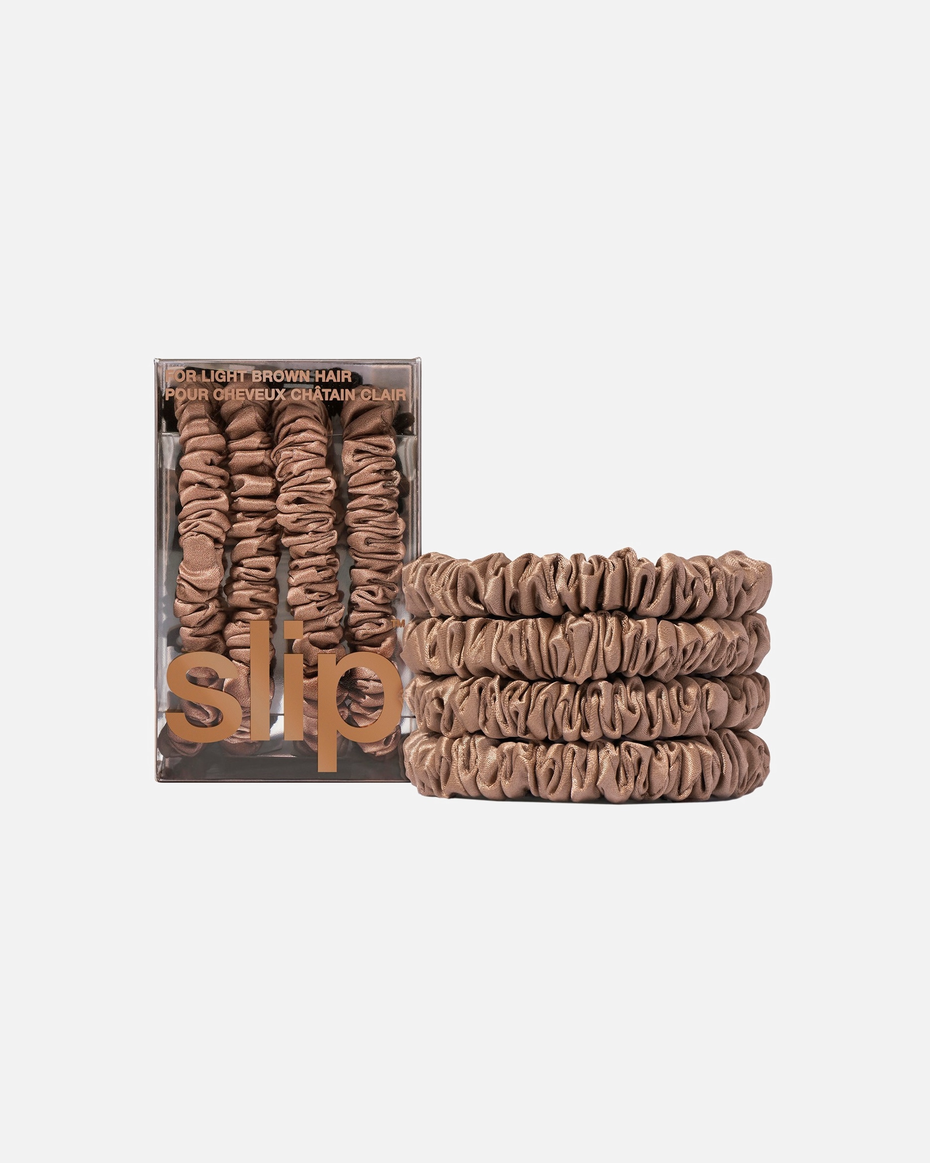 Elastico capelli di Unisex Slip Skinny Scrunchies in Pura Seta Light Brown