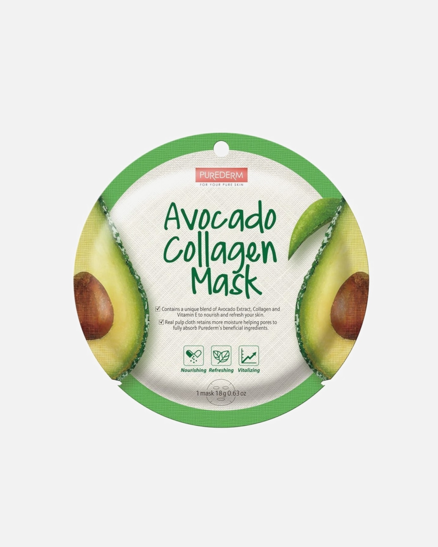 Maschera Illuminante di Unisex Purederm Avocado Collagen Mask-C 1 pz