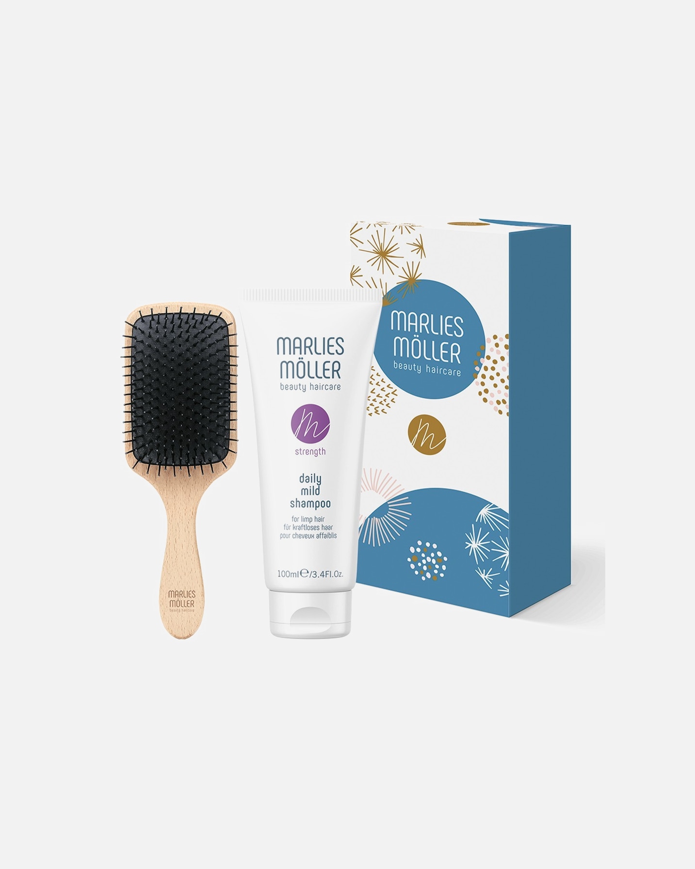 Set cura dei capelli di Unisex Marlies Möller XMAS Set 1 Brush & Cleansing: Travel Hair & Scalp Brush Daily Mild Shampoo XMAS Set 1 Brush & Cleansing: Travel Hair & Scalp Brush Daily Mild Shampoo