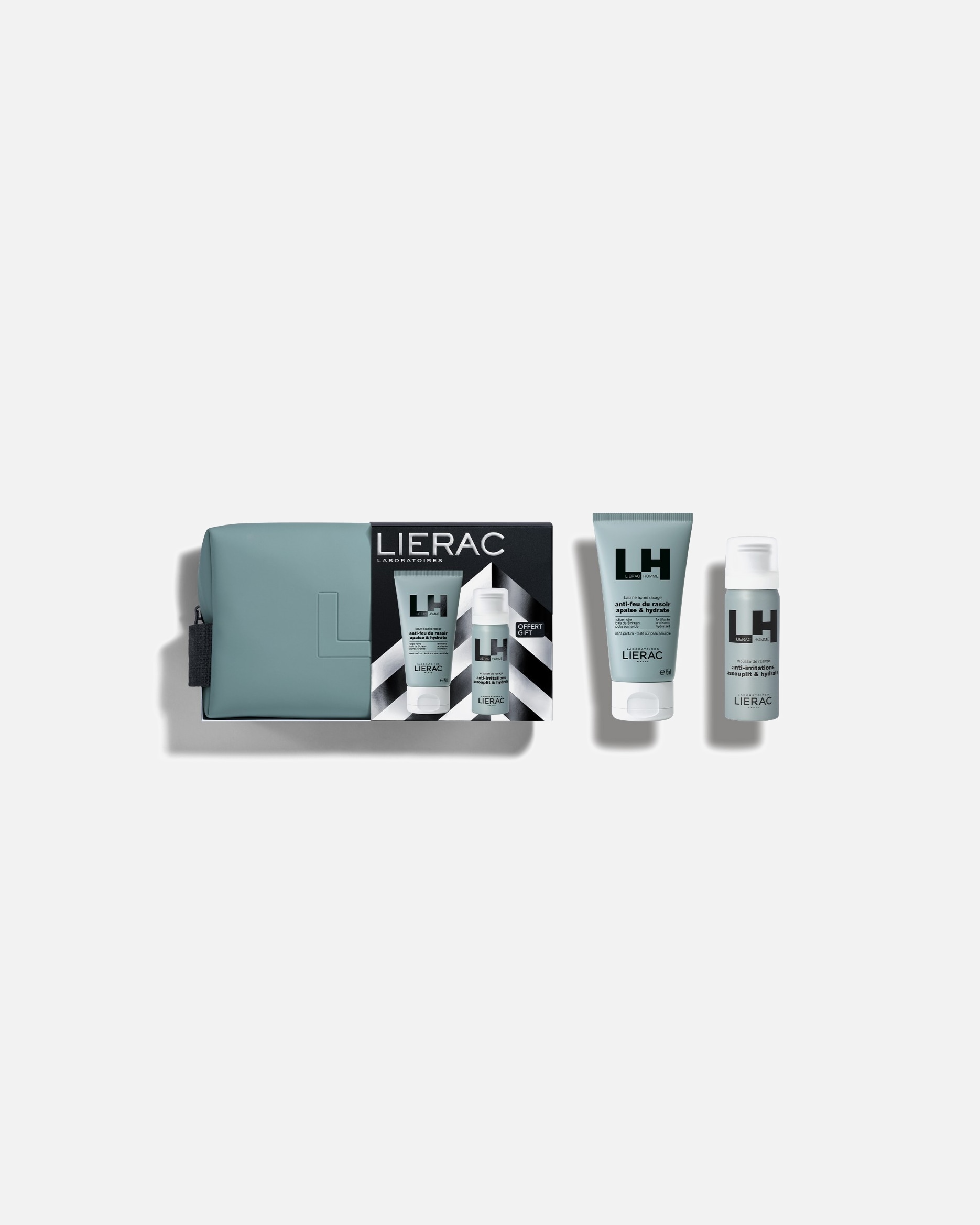 Set cura del viso di Unisex Lierac HOMME MOUSSE RASAGE + BALSAMO DOPOBARBA IDRATANTE + POUCH 1 pezzo