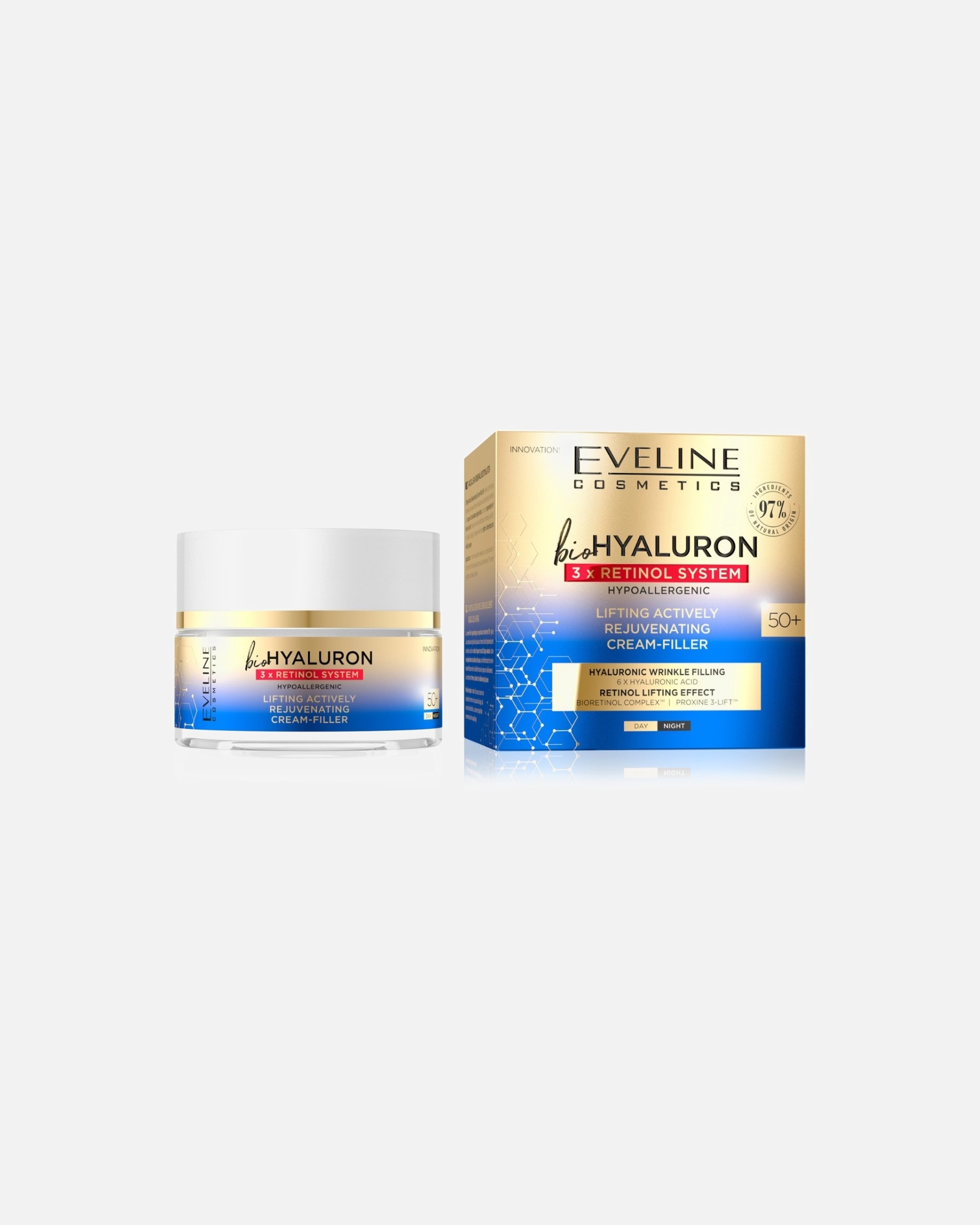 Trattamento viso di Unisex Eveline Cosmetics BioHyaluron 3xRetinol Crema Lifting 50+